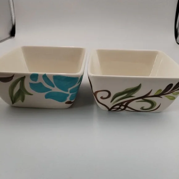 Set of 2 Vida Eva Mendes for España "Jardine" Square Handcrafted Snack Bowls 5" - Picture 4 of 9